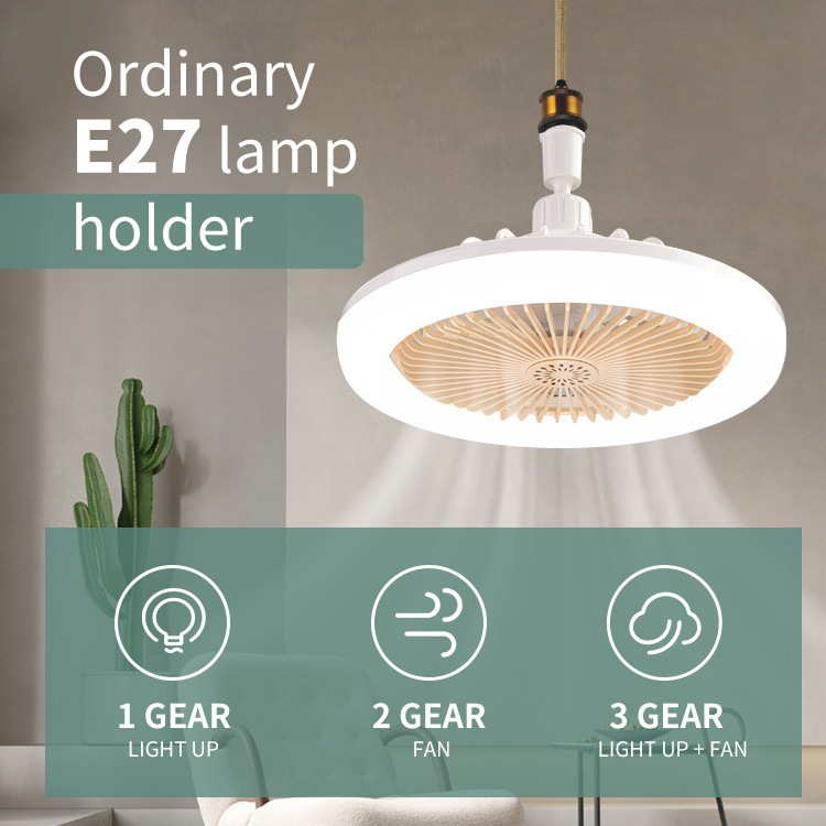 Cross-border smart bedroom living room chandelier universal head ceiling fan 2-in-1 three-color aromatherapy light bulb remote