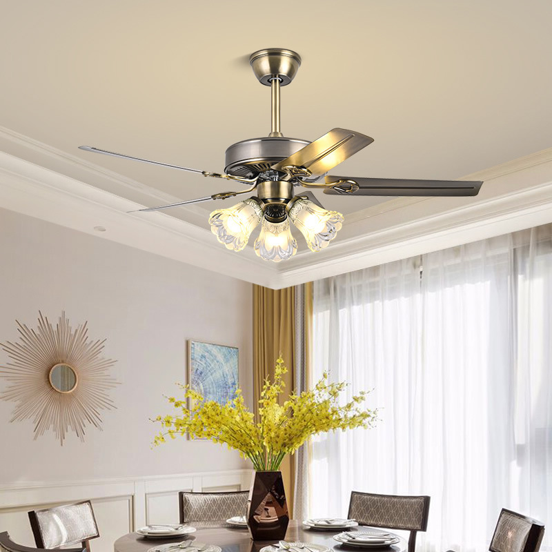 American retro dining room electric fan chandelier living room master bedroom variable frequency ceiling fan light rural style