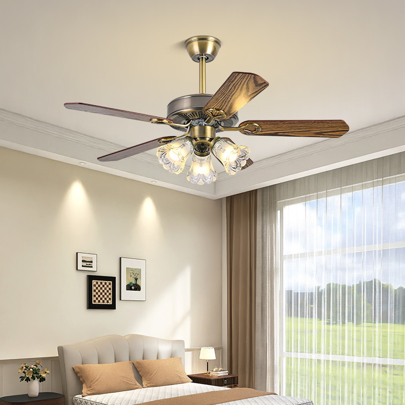 American retro dining room electric fan chandelier living room master bedroom variable frequency ceiling fan light rural style