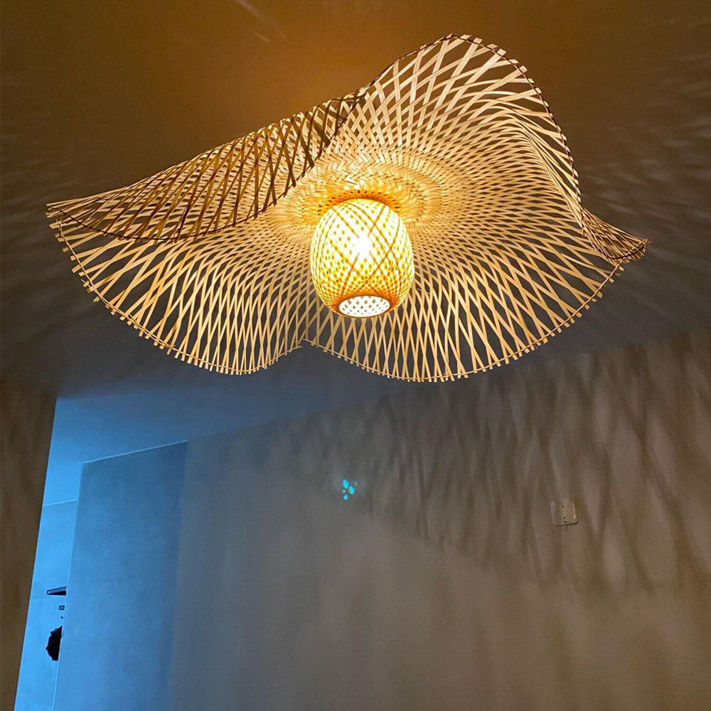 Chinese Bamboo weaving Wicker Rattan Shade Cap Ceiling Light E27 lamps lanterns handmade living room hotel restaurant aisle Lamp