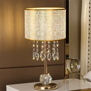 European Style Crystal Tassel Fabric Shade Led Table Lamp Living Room Coffee Store Decoration Loft Bedside Standing Night Lights