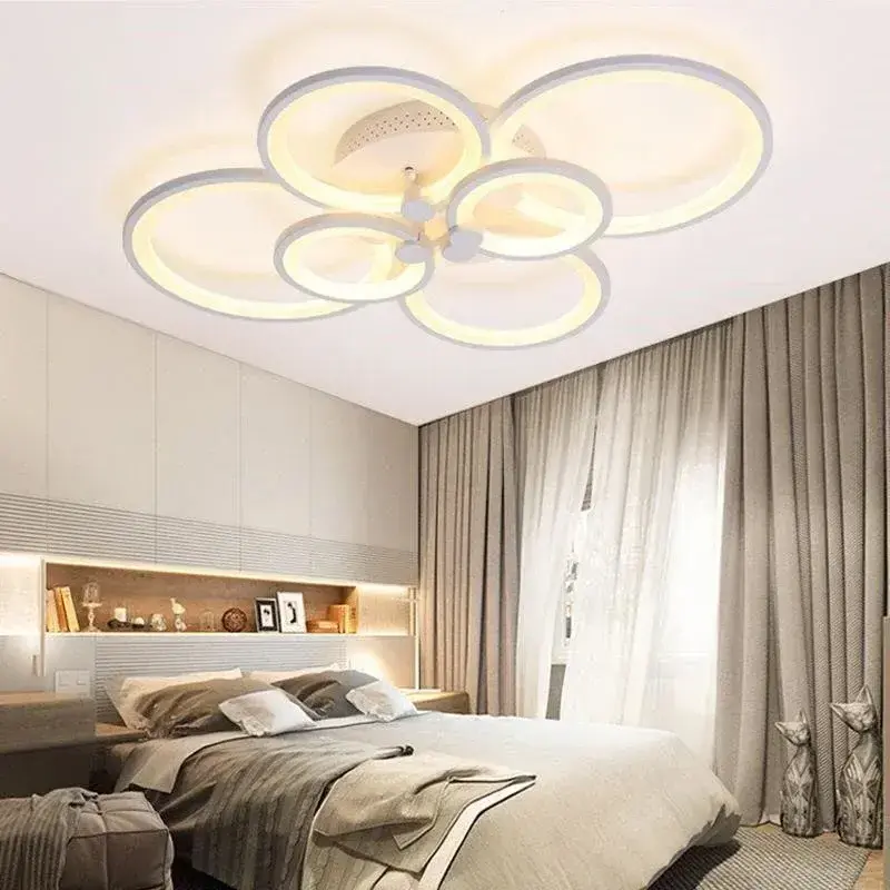 Modern New Dimmable Led Ceiling Lamp for Living Dining Room Bedroom House Lighting Fixture 4/6/8/10 Rings Suspension Light