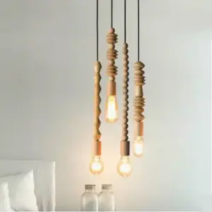 Retro style lights Oak wooden geometric beads pendant lamp dinning room droplight hanging Light Fixture WJ429