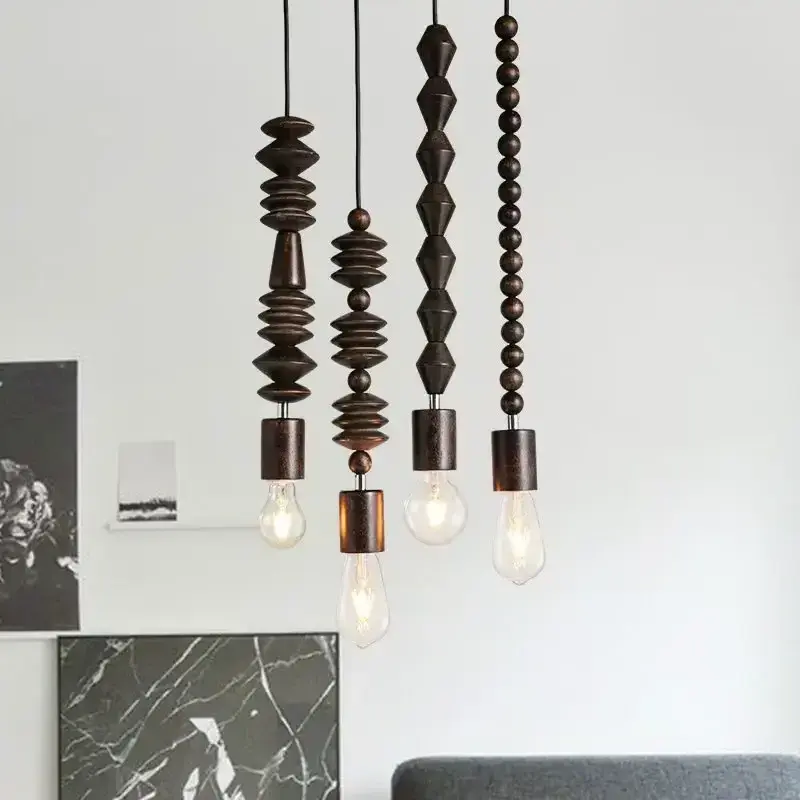 Retro style lights Oak wooden geometric beads pendant lamp dinning room droplight hanging Light Fixture WJ429