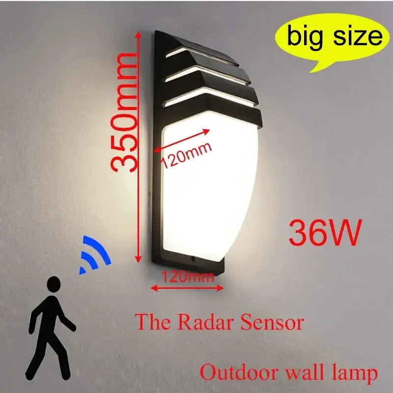 Outdoor Led Waterproof Wall Lamp Radar Motion Sensor Courty Garden Porch Light 36W High Brightness AC110V/220V