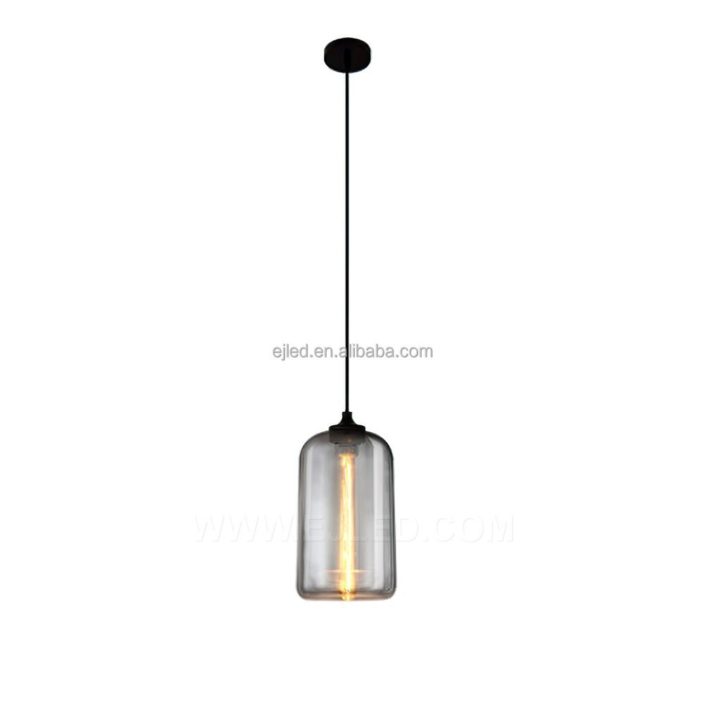 Vintage Glass Pendant Light Dome Kitchen Pendant Lighting with Smoked Gray Glass Shade Light Fixture for Dining Room GL0017