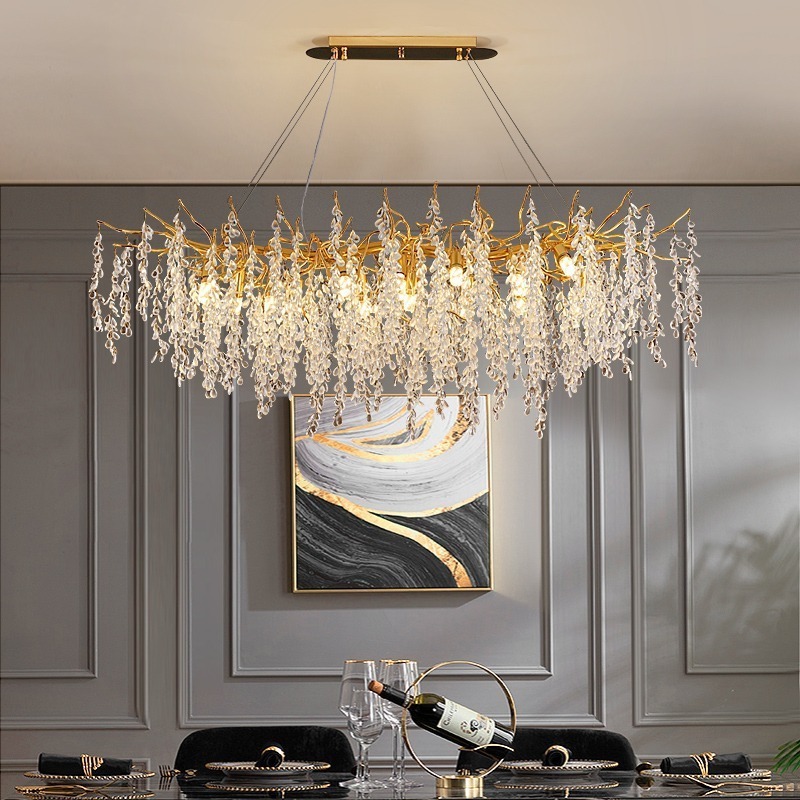 2023 New Modern golden LED crystal glass circle villa pendant lamp gold chandelier for Living room dining room ceiling lights