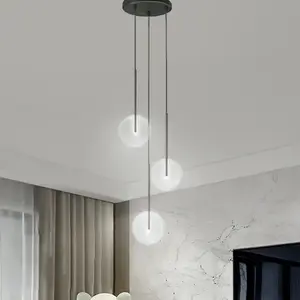 Luxury Led Big Chandelier Fixture Pendant Lights For Lobby Stairs Restaurant Decor Dining Room Black Hanging Lamp Glass Ball