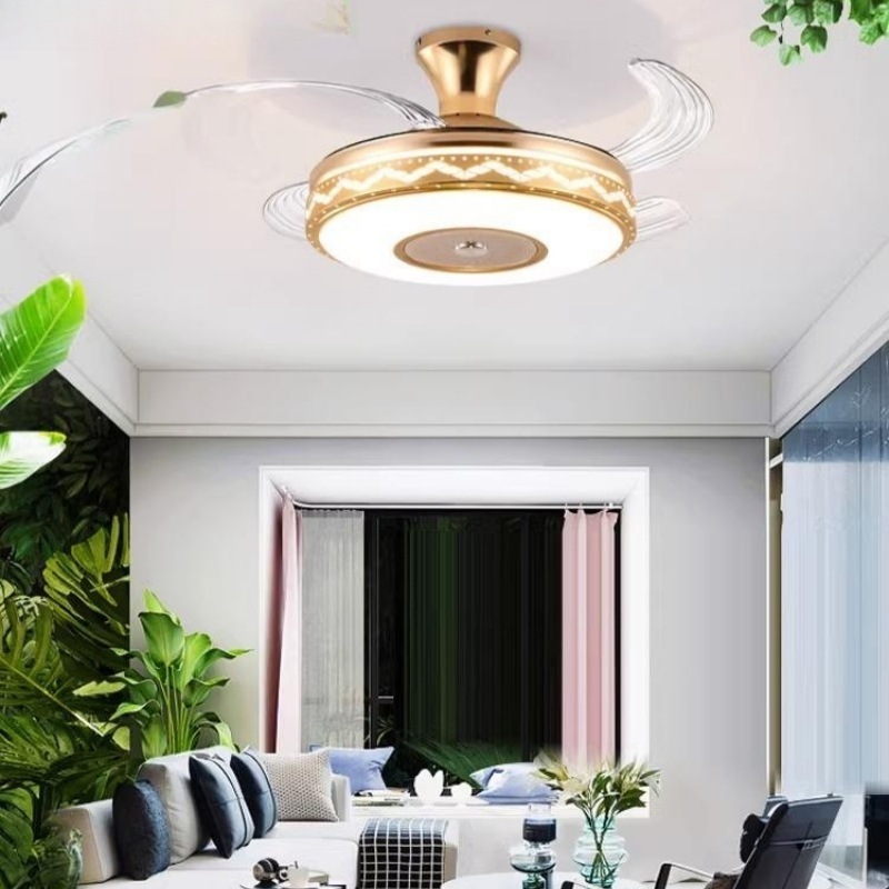 Music invisible ceiling fan light Living room bedroom dining room Home 2023 new electric fan chandelier with Bluetooth speaker