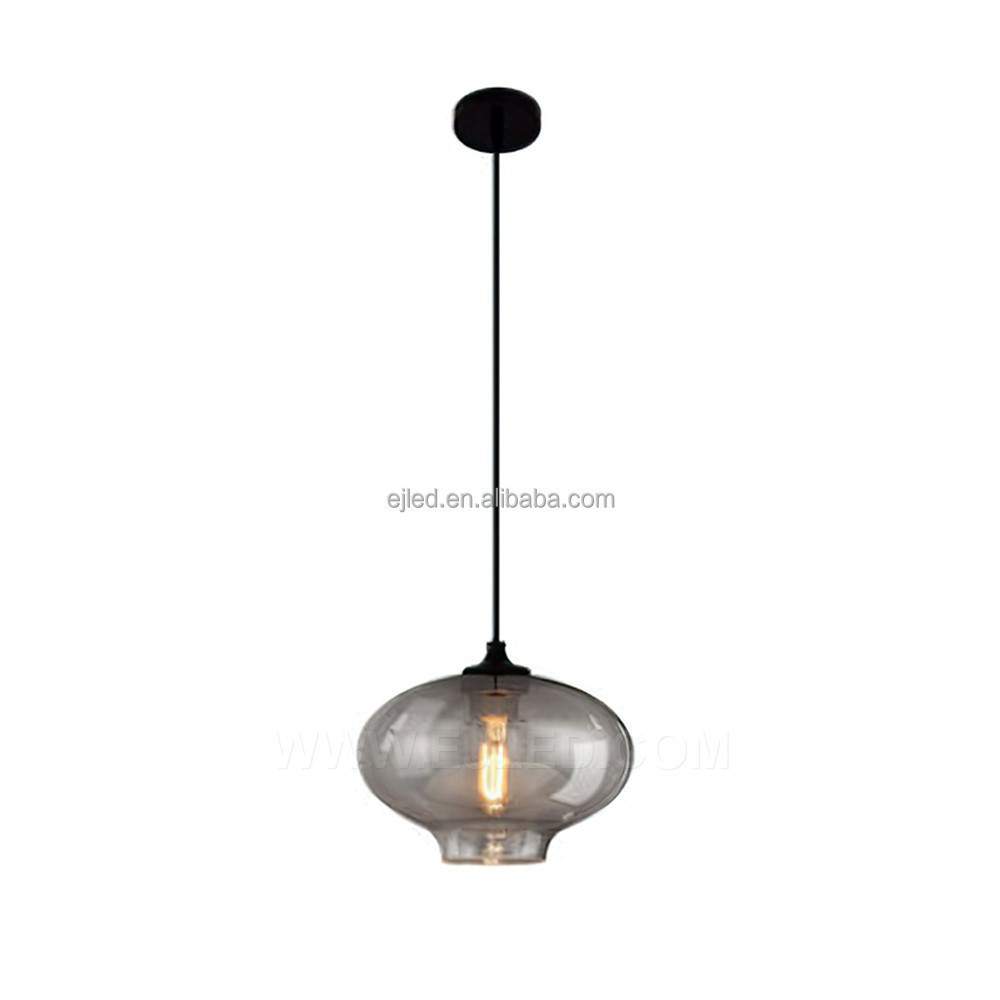 Vintage Glass Pendant Light Dome Kitchen Pendant Lighting with Smoked Gray Glass Shade Light Fixture for Dining Room GL0017