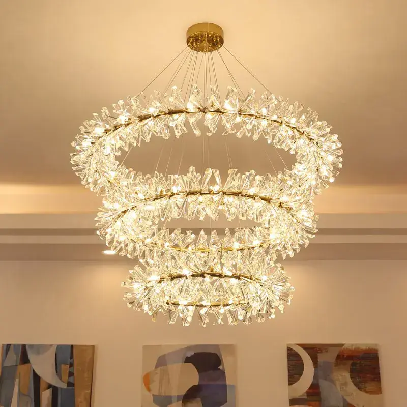 Nordic Flower Crystal Led Ceiling Chandelier Mid Century Modern 40 60 80 Ring Hanging Lamp Living Room Decoration Pendant Lights