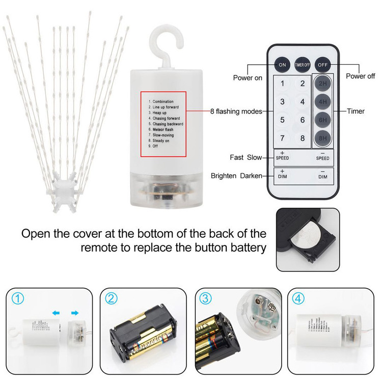 Outdoor Garden Party Decoration Solar Firework Battery And USB Powered Starburst LED String Lights with Remote