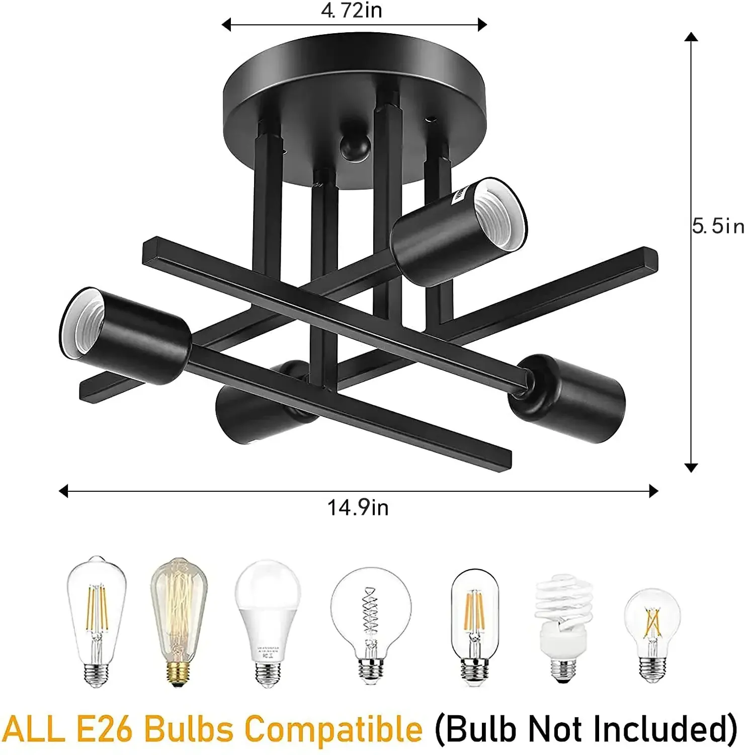 Semi Flush Mount Mid Century Modern Chandelier Close to Lighting Black Ceiling Light Fixture Sputnik C