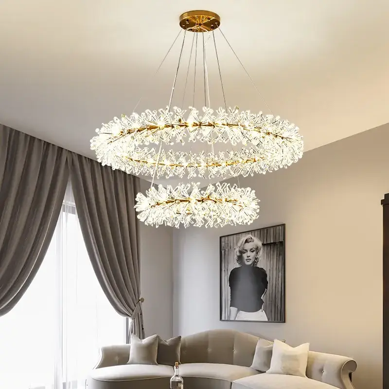 Nordic Flower Crystal Led Ceiling Chandelier Mid Century Modern 40 60 80 Ring Hanging Lamp Living Room Decoration Pendant Lights