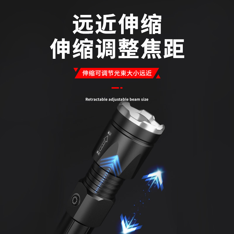 New outdoor super bright white laser flashlight high-power zoom laser cannon waterproof USB input and output flashlight