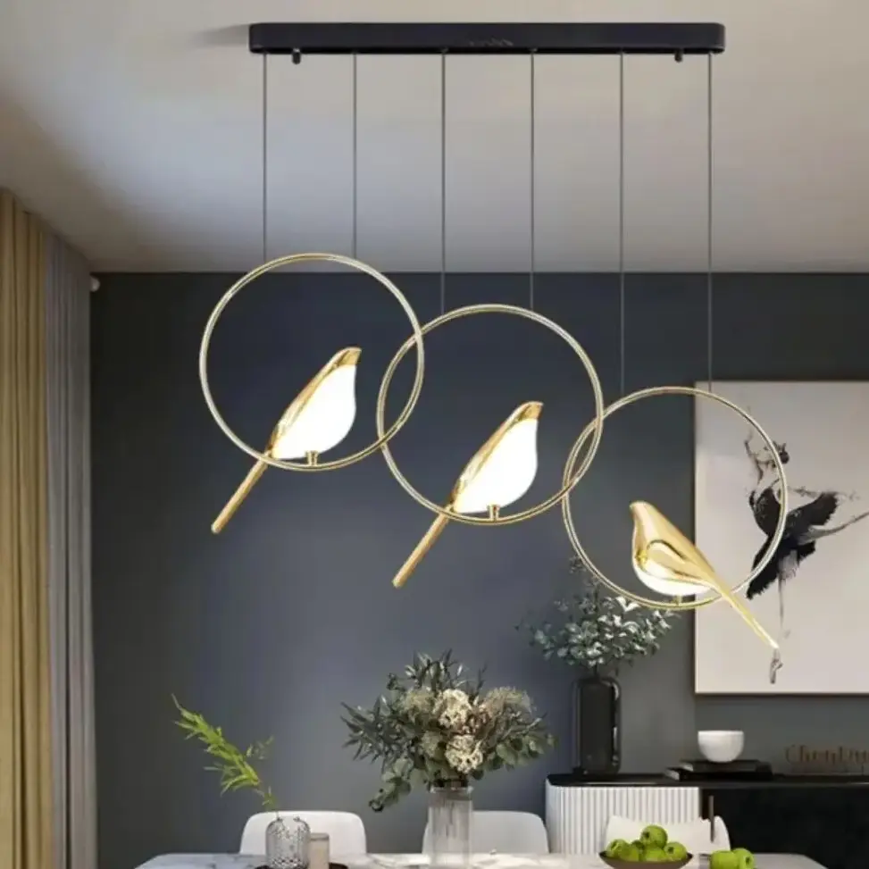 Gold Magpie Bird Led Wall Lamp Parlor Bedside Hanging Light Fixture Novelty Rotatable Ceiling Chandelier Bedroom Foyer Sconce