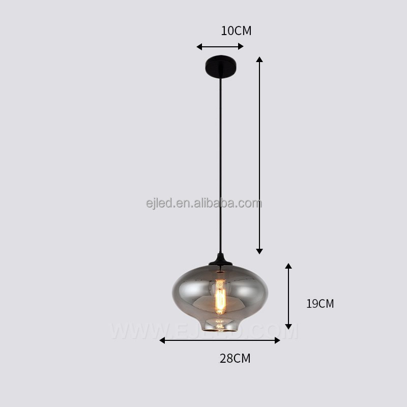 Vintage Glass Pendant Light Dome Kitchen Pendant Lighting with Smoked Gray Glass Shade Light Fixture for Dining Room GL0017