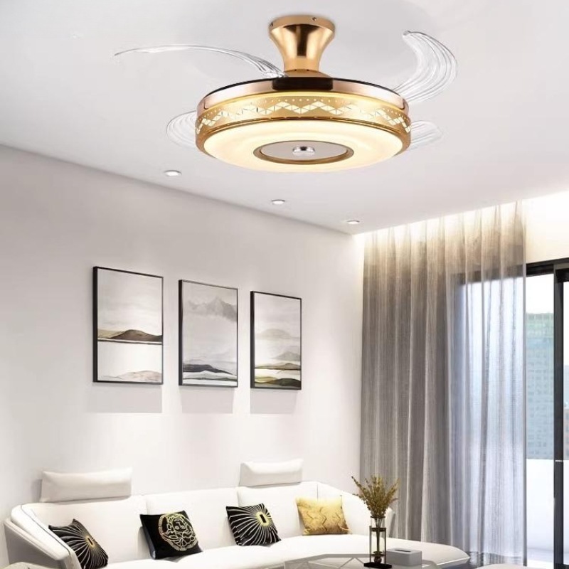 Music invisible ceiling fan light Living room bedroom dining room Home 2023 new electric fan chandelier with Bluetooth speaker