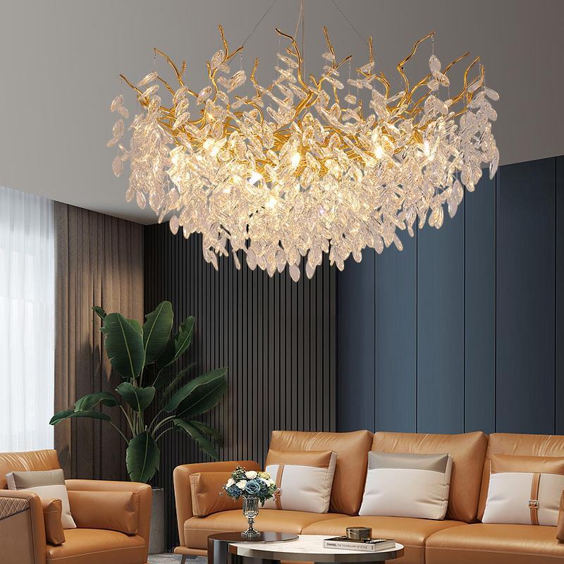 Modern Gold Luxury Crystal Chandeliers for Dining Room Living Room Branch Hanging Lamp Large Lighting Fixture