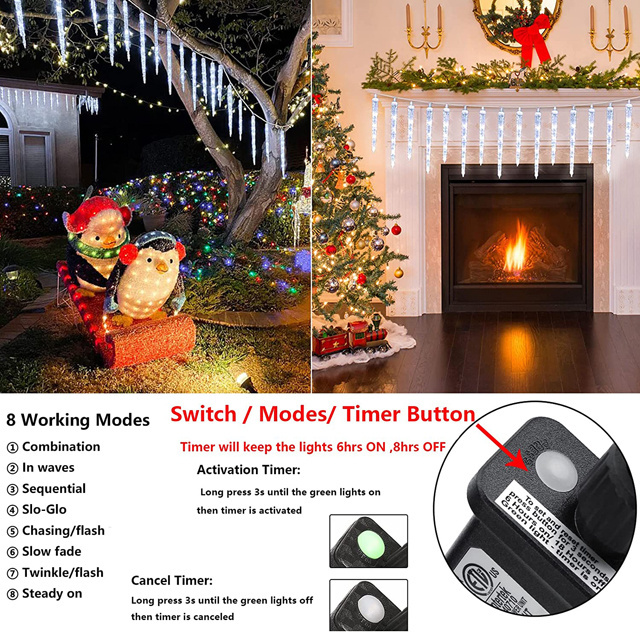 Holiday Battery powered crystal led string lights with white icicle lamp decoration for Christmas