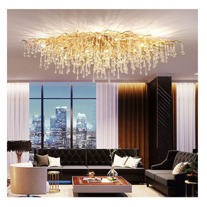 2023 New Modern golden LED crystal glass circle villa pendant lamp gold chandelier for Living room dining room ceiling lights