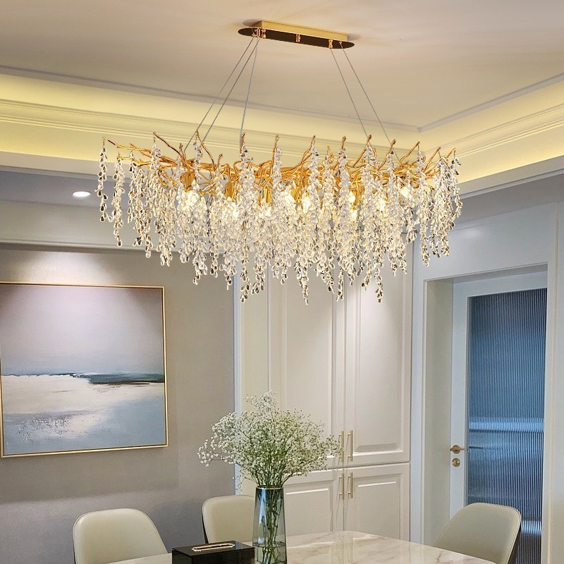 2023 New Modern golden LED crystal glass circle villa pendant lamp gold chandelier for Living room dining room ceiling lights