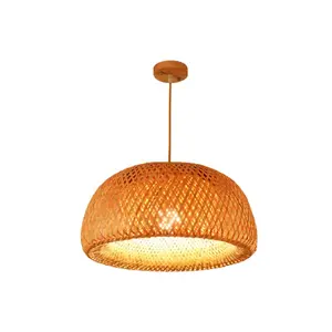 Pendant Lamp Bamboo Lantern Natural Rattan Wicker Chandeliers Hand-Woven Bamboo Lampshades Lighting Fixtures E27 Hanging Lights