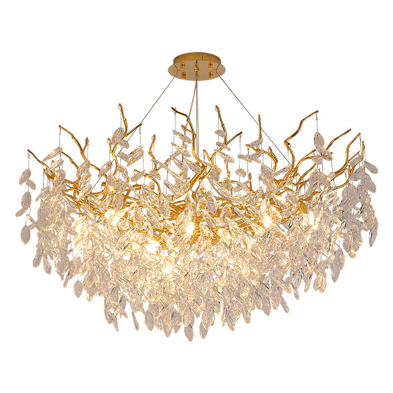 Modern Gold Luxury Crystal Chandeliers for Dining Room Living Room Branch Hanging Lamp Large Lighting Fixture