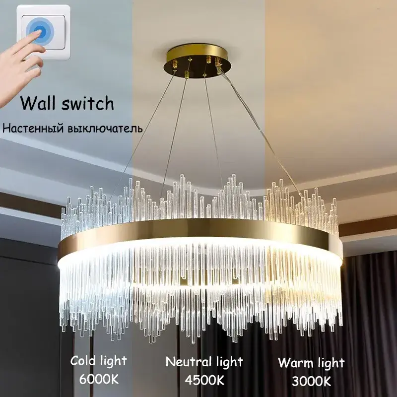 Nordic Lustre Crystal Chandelier Bedroom LED Chandeliers Living Room Hanging Lamp Kitchen Pendant Light Golden Lighting Fixture