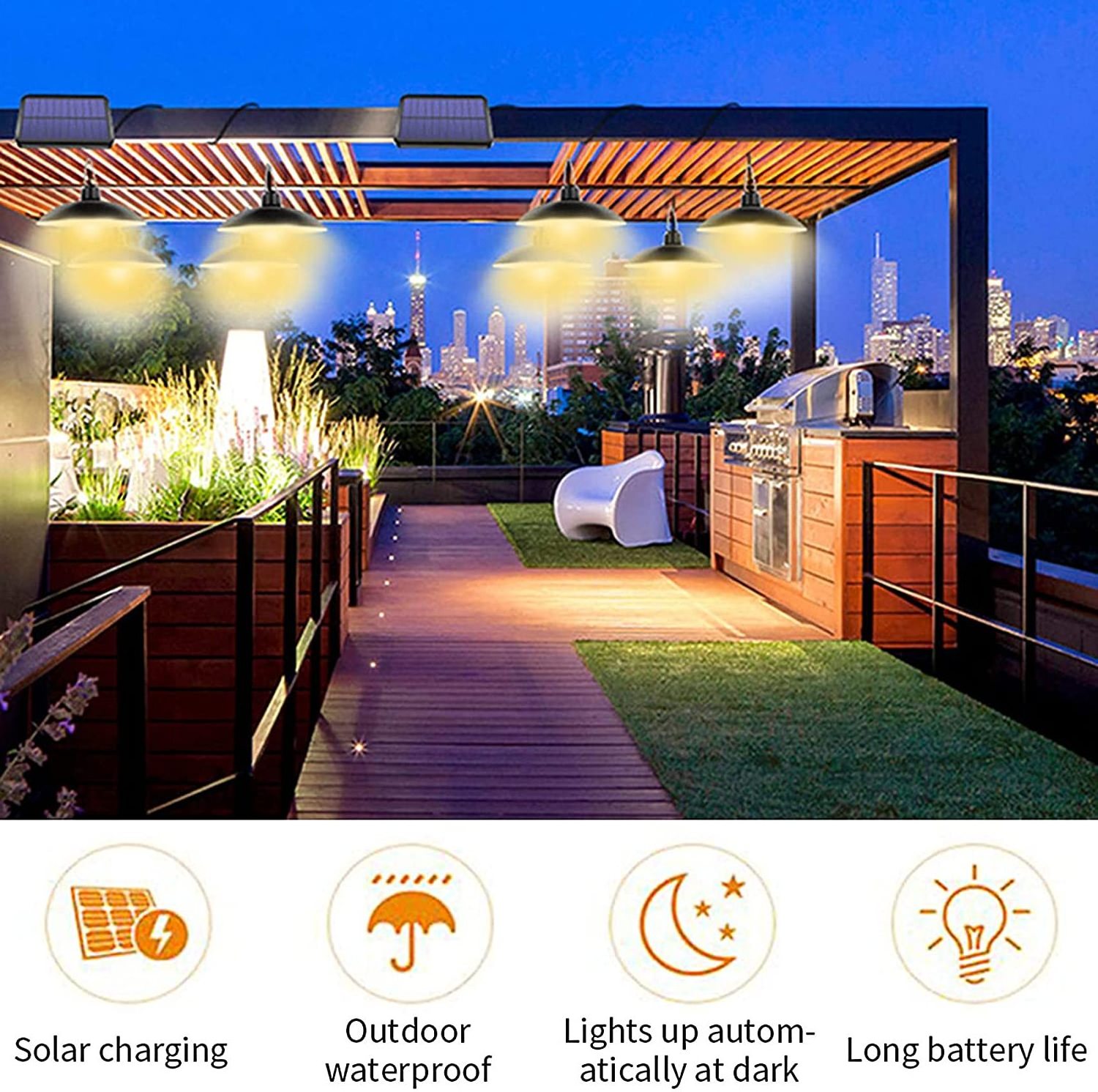 LED Solar Pendant Light Outdoor Indoor Hanging Solar Powered Shed Light IP65 Waterproof Solar Lamps For Barn Patio Gazebo Garden