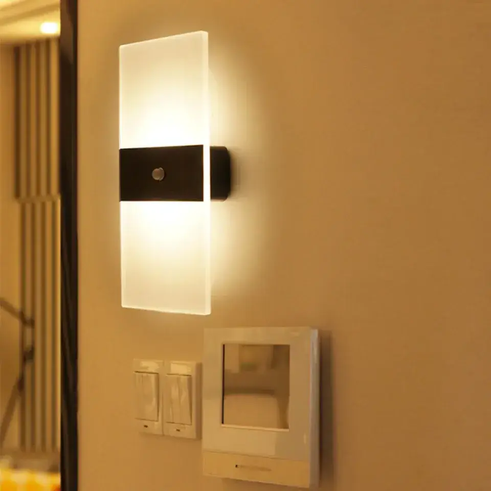 USB Recharge Lamp Touch Motion Sensor Switch Indoor Acrylic Night Lights Bedroom Bedside Sconce Nordic LED Wall Light