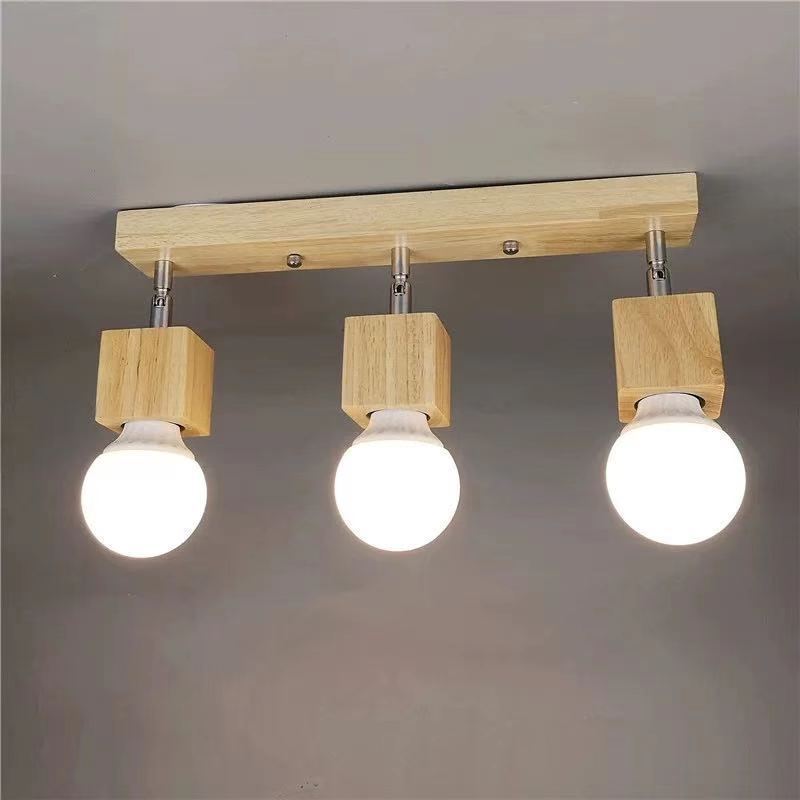 Led Wooden Minimalist Three Head Ceiling Lamp Square Modern Aisle Hallway Bedroom Bathroom Mirror Front Kitchen Lighting Set