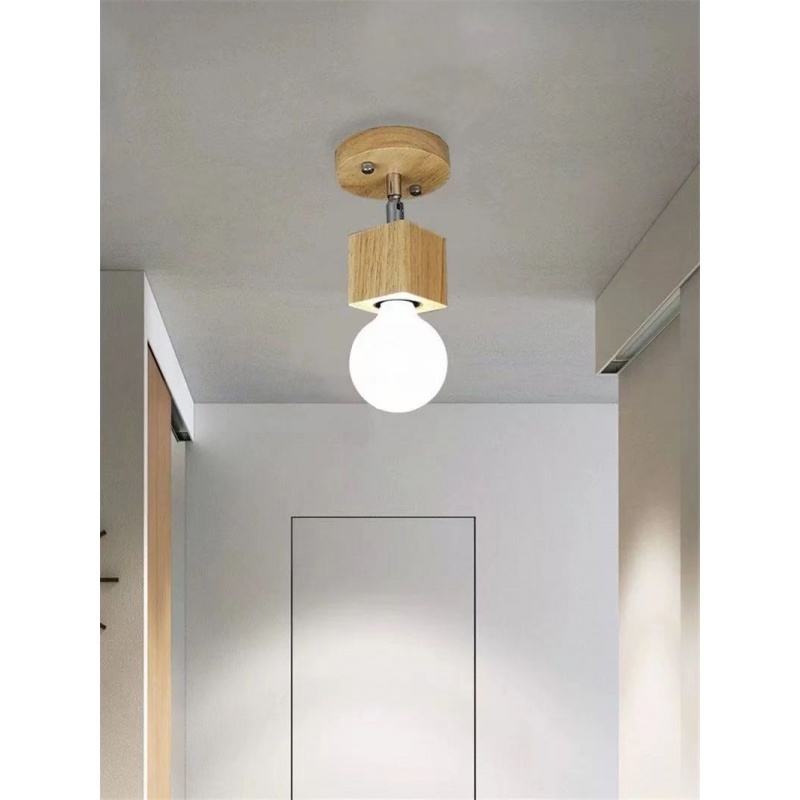 Led Wooden Minimalist Three Head Ceiling Lamp Square Modern Aisle Hallway Bedroom Bathroom Mirror Front Kitchen Lighting Set