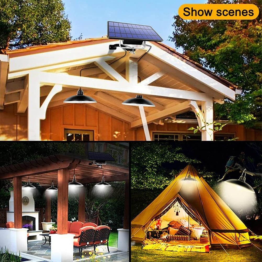 LED Solar Pendant Light Outdoor Indoor Hanging Solar Powered Shed Light IP65 Waterproof Solar Lamps For Barn Patio Gazebo Garden