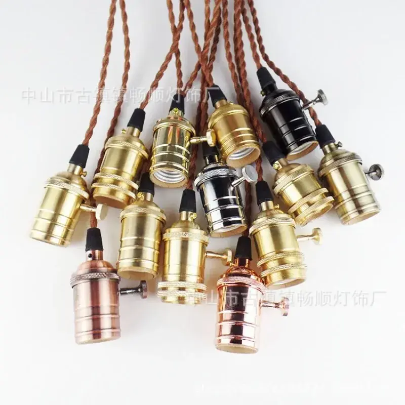 E27 Vintage Pure Copper Hanging with Switch Holder Lamp Brass Chandelier Plug Wire