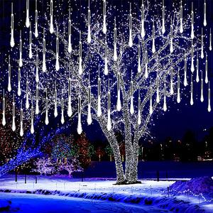 Solar Star Falling Rain Christmas Curtains Meteor Fairy Garden Icicle Round Tube String Lights