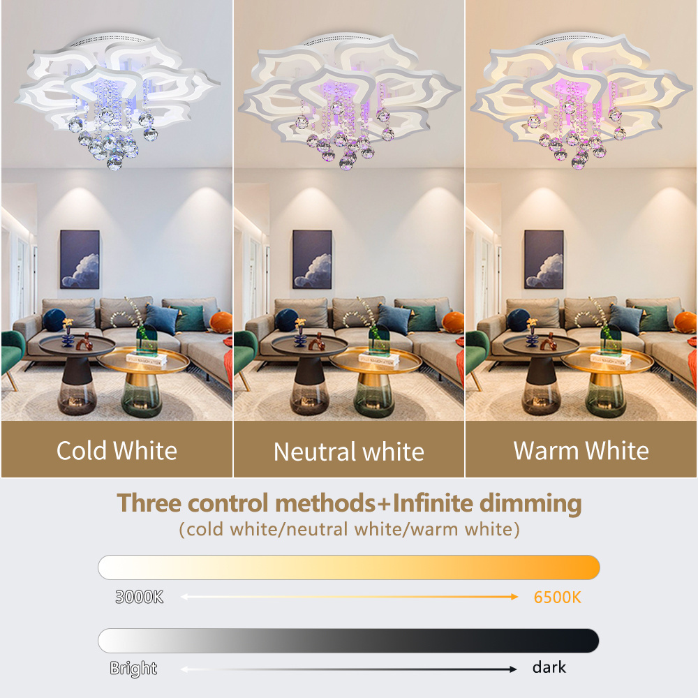 Modern LED Ceiling Lights Fixtures For Living Room K9 Crystal Home Bedroom Lamp With APP Dimmable Lustre Chandeliers