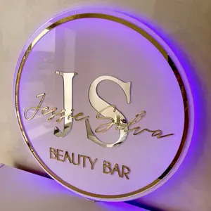 Custom Business Logo 3D Acrylic Sign Office Company Name Beauty Salon Nail Hair Studio Wall Decor LED Neon Lights 3D Metal Signs