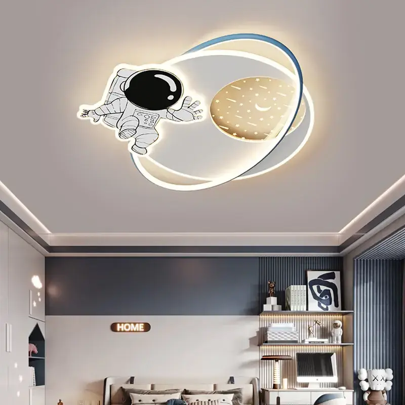 Modern LED Cartoon Moon Astronaut Children Kids Room Lamp Boys Bedroom Decor Space ceiling Light nursery Chandelier