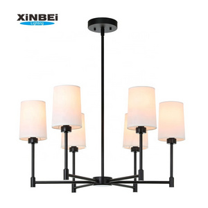 Adjustable Chandelier Pendant Lamp Fabric Shade Matte Black Chandelier Modern Design For Home