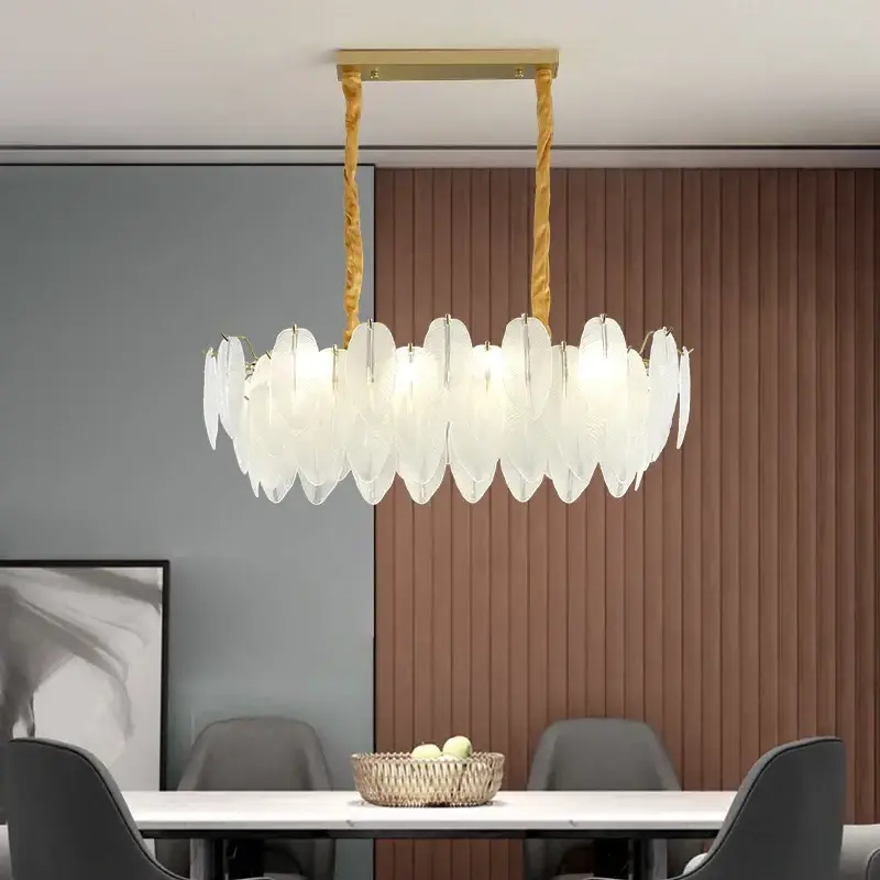 Modern Simple Decor Pearl Feather Glass Chandelier Luxury Living Lamp Bedroom Dining Room Kitchen Designer Pendant Light