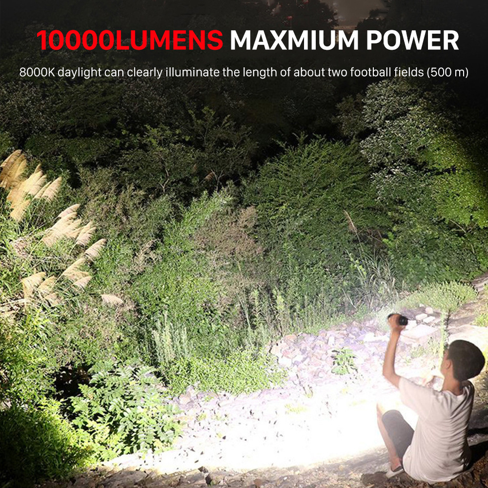 10000 Lumens LED Flashlight Rechageable USB 30W Power Zoomable Bright Tactical Torch Camping Emergency Flash Light Lighting