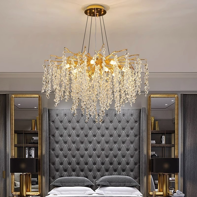 2023 New Modern golden LED crystal glass circle villa pendant lamp gold chandelier for Living room dining room ceiling lights