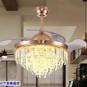 Tianqi\u002FHome 42 \"48\" new invisible crystal ceiling fan light frequency conversion living room bedroom fan light