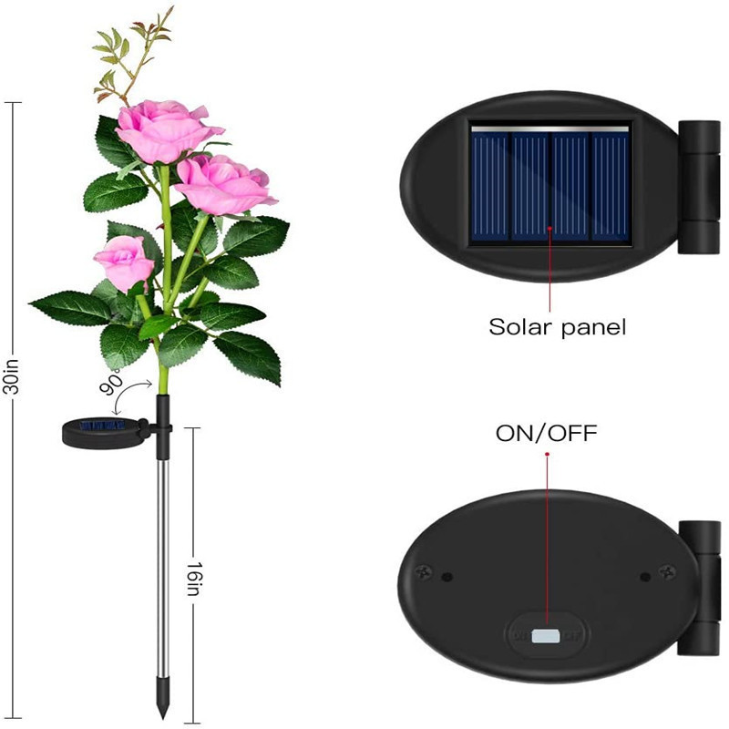 amazon cross-border simulation rose garden decorative 3 head flower solar lawn lights