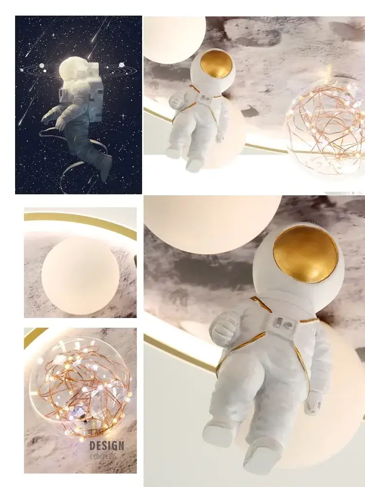 Modern Astronaut Led Ceiling Lamps For Children's Room Bedroom Study Kids Baby Cartoon Grey Moon Chandelier Home Light Fixtures