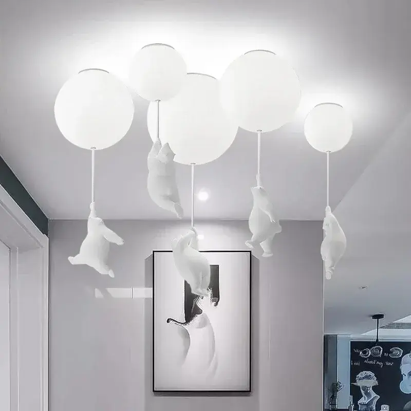 Bedroom Pendant Lights Kid's Nursery Cartoon Bear Hanging Lamps For Living Room Decor Balloon Ceiling Chandelier