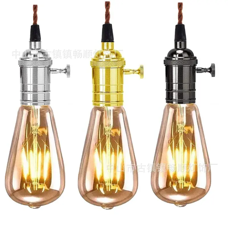 E27 Vintage Pure Copper Hanging with Switch Holder Lamp Brass Chandelier Plug Wire