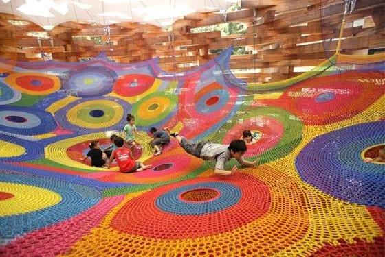 Customized Rainbow Climbing Rope Net Play Hand Indoor Playground Crocheted Climbing Net