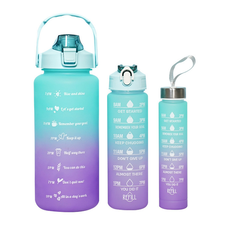 Bpa Free Plastic Gym Sports 2 Liters Motivational Water Bottle With Pouch Straw And Time Mark